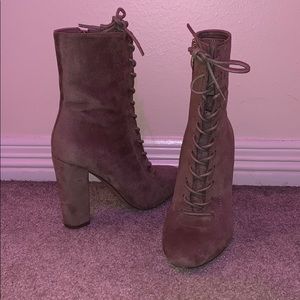Tan high ankle lace up booties